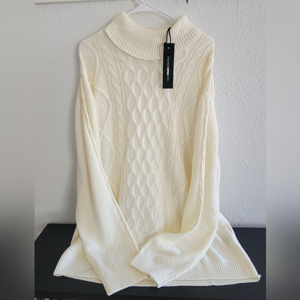 Brand New Miguel Cable Knit Turtleneck Sweater - White Retails $40+XXL 3XL